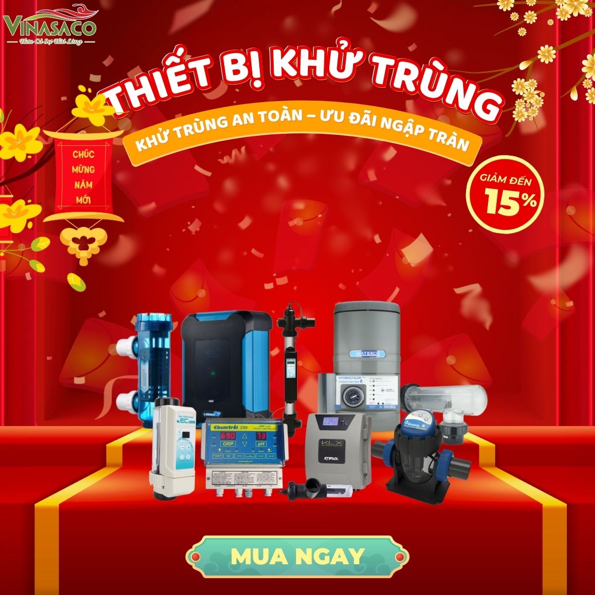 hệ thống khử trùng bể bơi ưu đãi giảm 15% năm mới 2026 Vinasaco