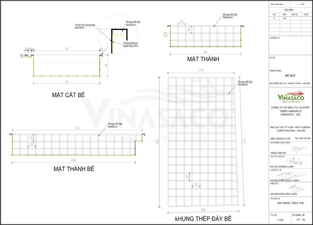 Bản vẽ kỹ thuật cấu tạo bể bơi Composite