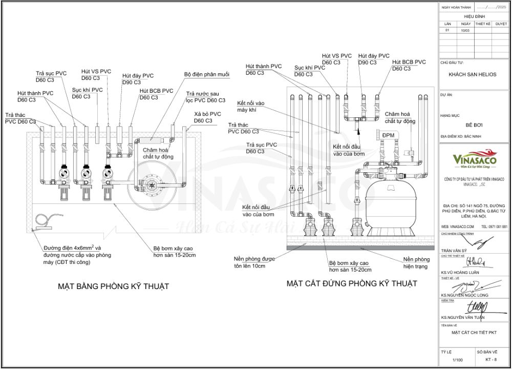 Bản vẽ bố trí phòng kỹ thuật bể bơi