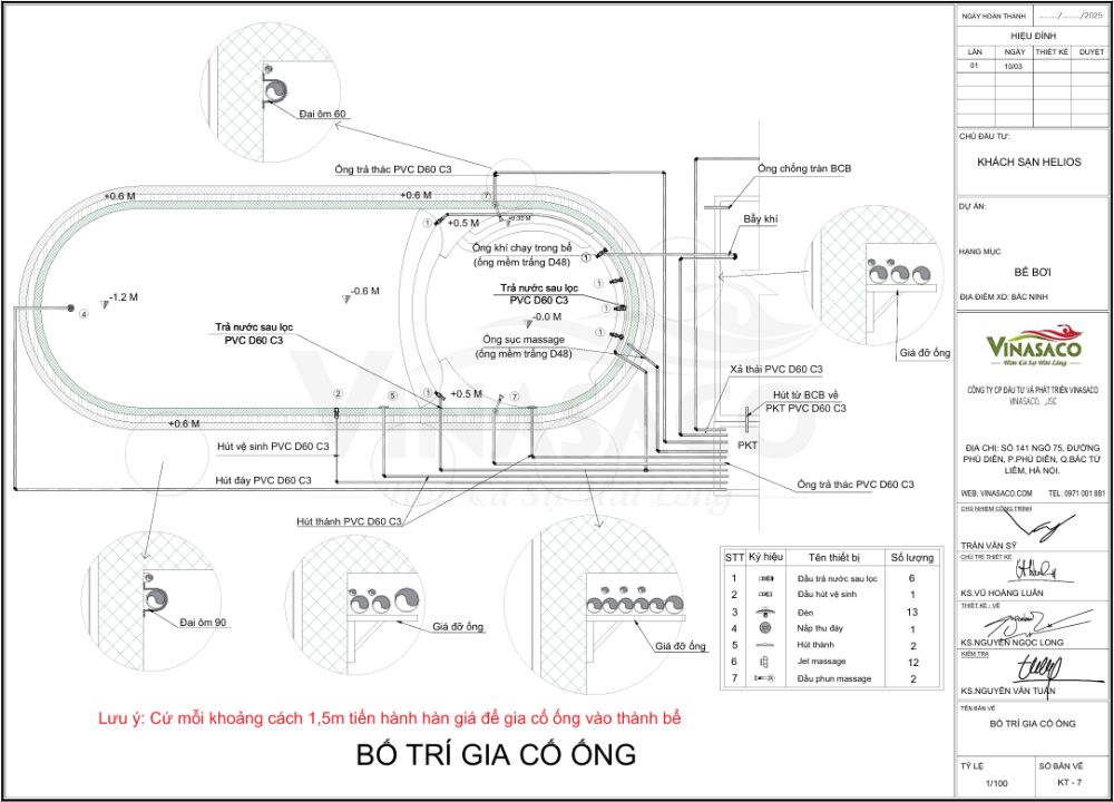 Bản vẽ thi công đặt chờ đường ống bể bơi