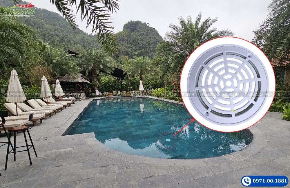 Nắp thu đáy bể bơi chống xoáy hút và chống kẹt tóc an toàn