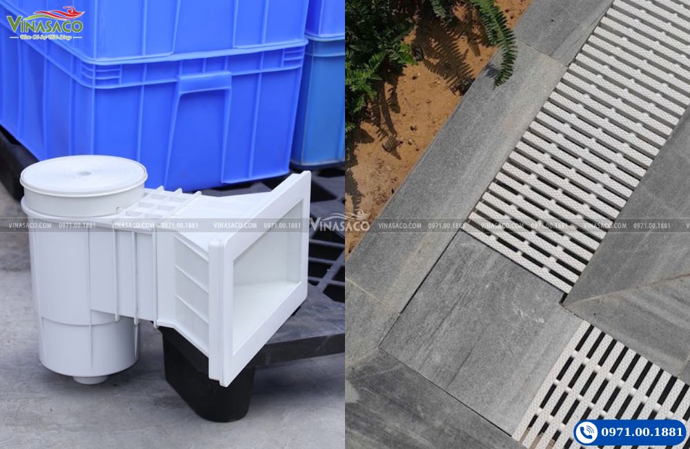 thiết bị thu nước mặt Skimmer và máng tràn bể bơi