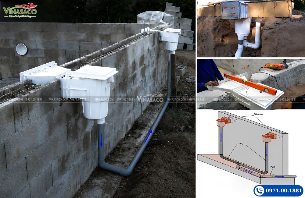 Thiet bi thu nuoc mat skimmer va mat tra nuoc ho boi