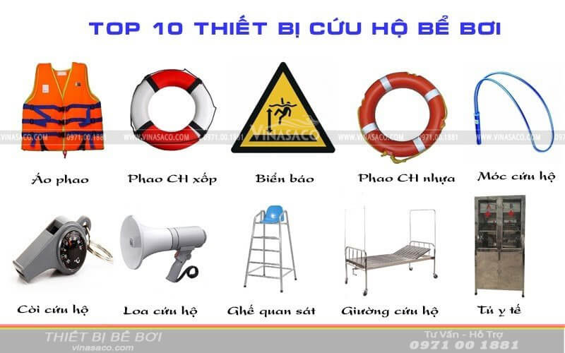 Vinasaco tổng hợp danh mục thiết bị cứu hộ bể bơi quan trọng