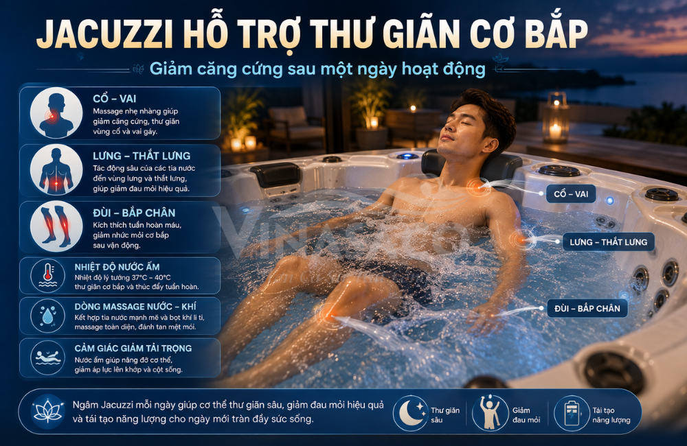 Jacuzzi hỗ trợ thư giãn cơ bắp