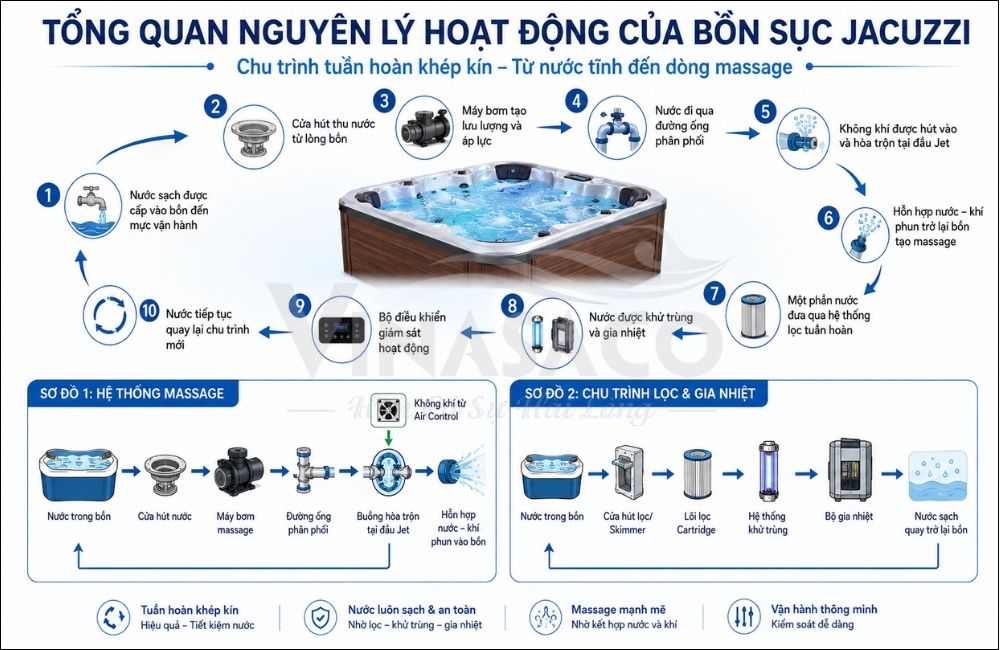 Sơ đồ nguyên lý hoạt động của bồn sục Jacuzzi