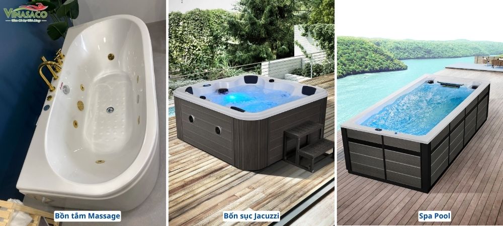 So sánh bồn sục Jacuzzi, bồn tắm massage và Spa Pool