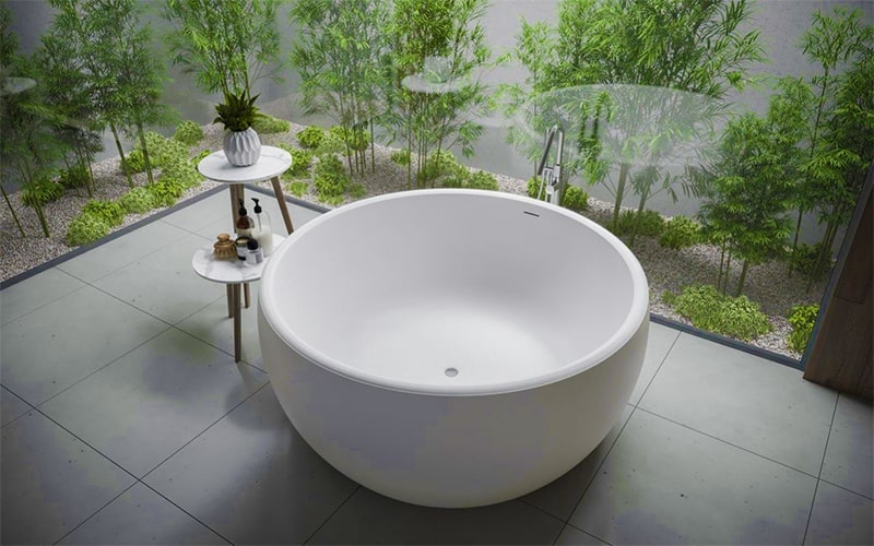 Hình ảnh một chiếc bồn tắm acrylic tròn màu trắng
