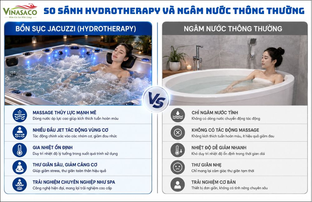 So sánh Hydrotherapy và ngâm nước thông thường