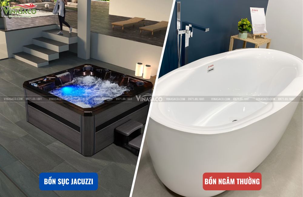 So sánh bồn sục Jacuzzi và bồn tắm thông thường