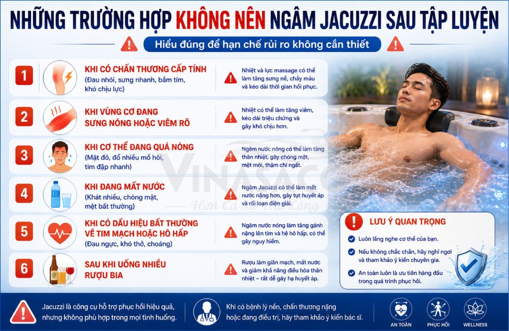 Những trường hợp không nên ngâm Jacuzzi sau tập luyện
