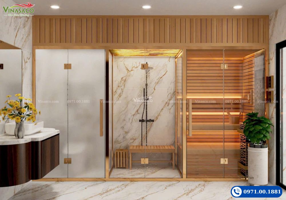 mẫu thiết kế phòng xông hơi đẹp cho gia đình Vinasaco