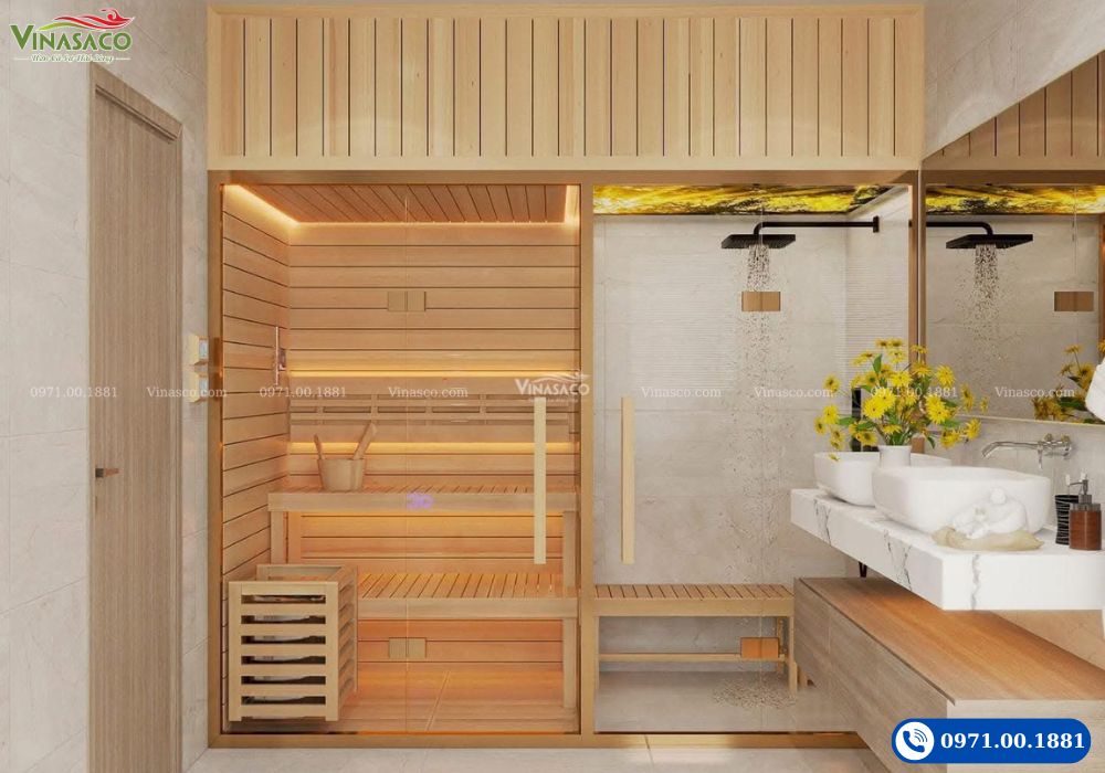 mẫu thiết kế phòng xông hơi đẹp cho gia đình Vinasaco