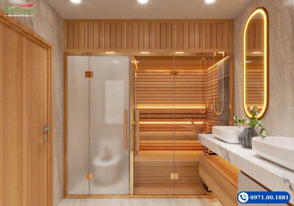 mẫu thiết kế phòng xông hơi đẹp cho gia đình Vinasaco