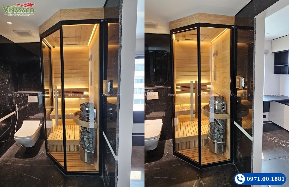 Thi công phòng xông hơi khô gỗ Tuyết Tùng tại Hapulico Hà Nội