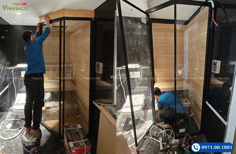 Vinasaco thi công, lắp đặt phòng xông hơi gỗ Tuyết Tùng tại Hapulico