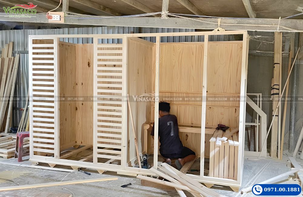 Gia công phòng sauna theo yêu cầu tại xưởng Vinasaco