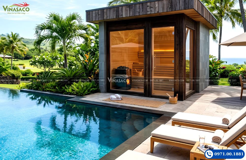 Thiết kế phòng xông hơi khô sauna cạnh bể bơi