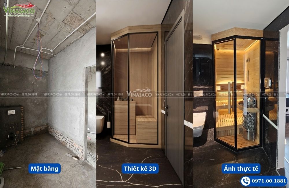 Thiết kế thi công sauna theo kích thước mặt bằng thực tế