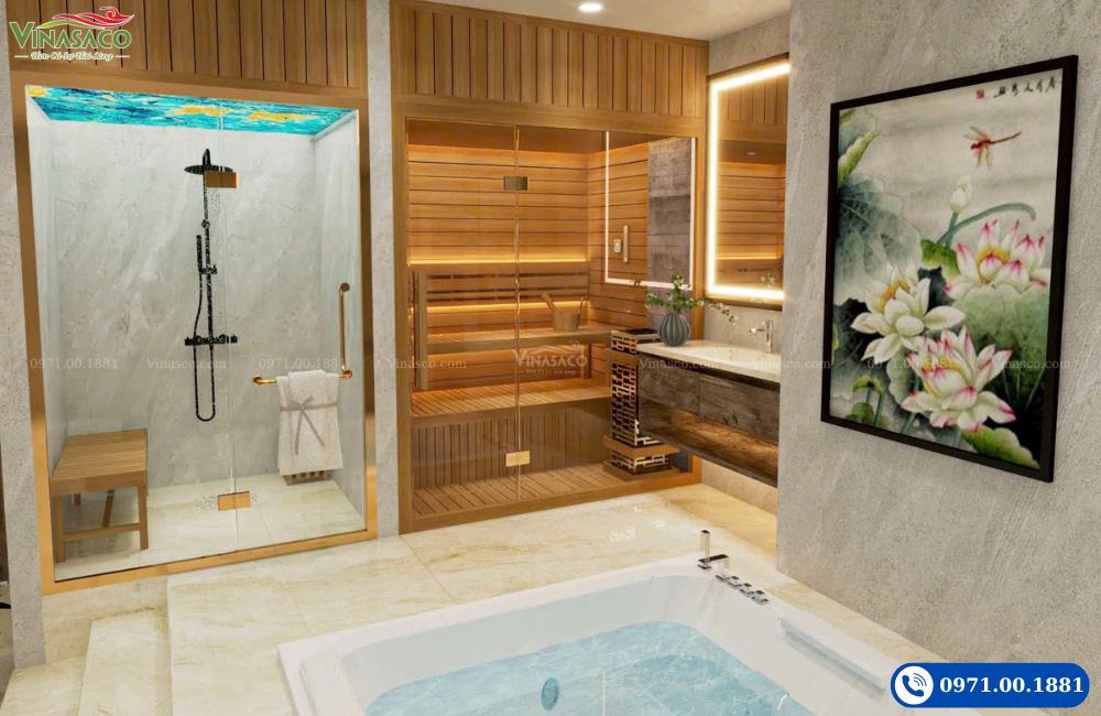 Mẫu thiết kế 3D thi công khu Spa cho gia đình